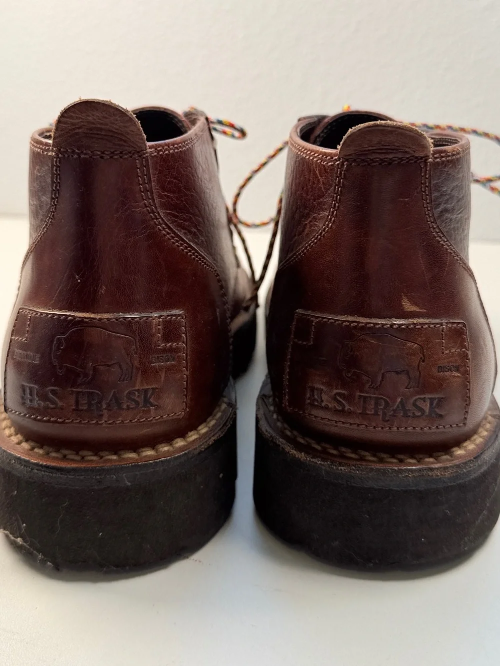 H S Trask Mens 8.5 M Brown Bison Leather Chukka Boots Lug Sole Vintage Brazil